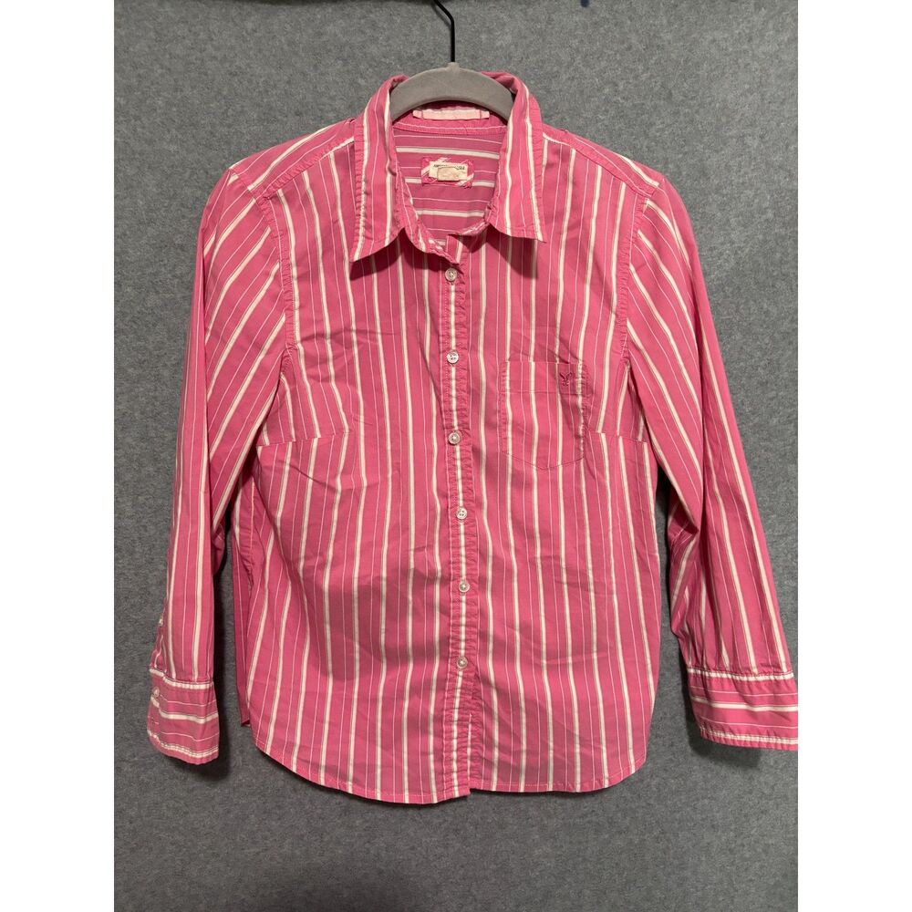 American Eagle Pink Striped Button Up Shirt Women’s 6 Preppy Y2K VTG Classic